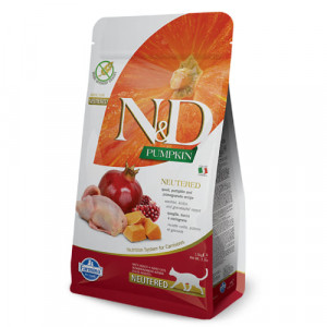FARMINA N&D CAT GF PUMPKIN QUAIL NEUTERED sausā barība kaķiem Paipala, ķirbis, granatabols 1.5kg
